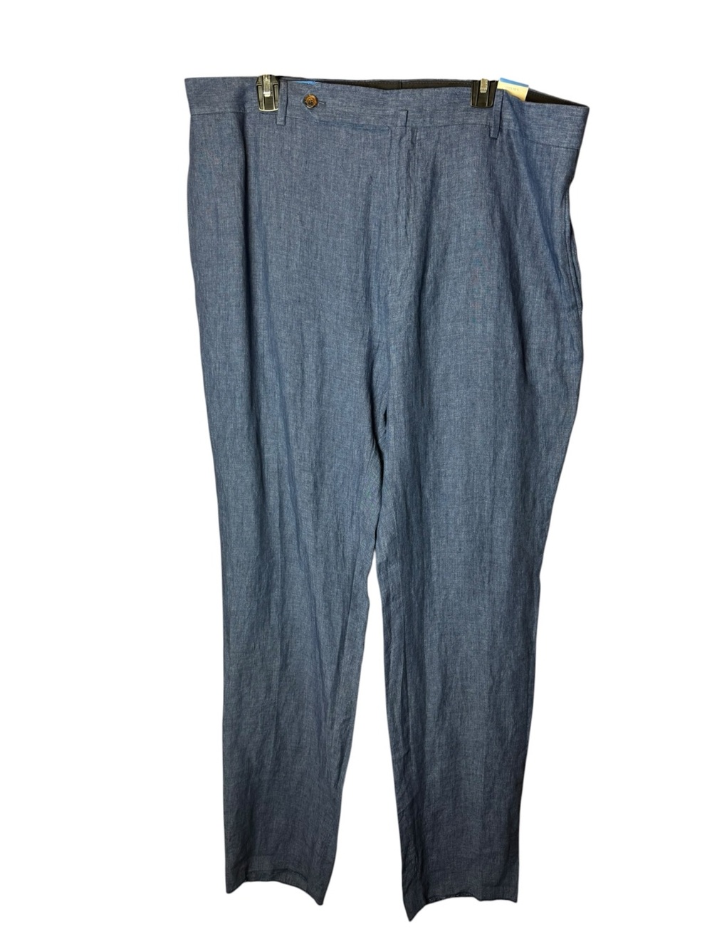 J McLaughlin Linen Oxford Long Bottoms Navy Unfinished Hem Blue 38